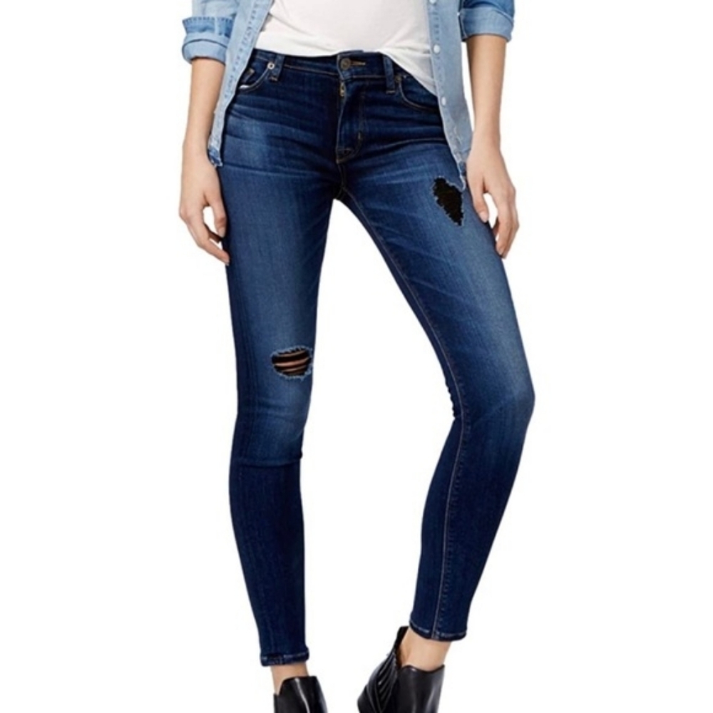 Hudson Jeans Collin Flap Mid-Rise Dark Wash Distressed Skinny Ankle Jean Size 29